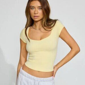 garage butter yellow sleek scoop sweetheart neck line top y2k basic spring